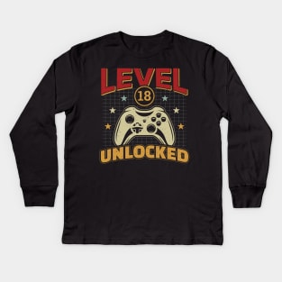 18th Birthday Level 18 Unlocked Video Gamer Kids Long Sleeve T-Shirt